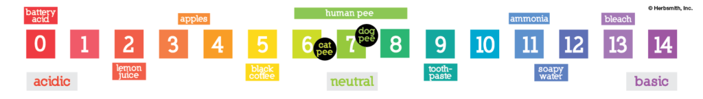 Where dog and cat pee fall on the ph-scale (dog: 7 - 7.4, cat: 6.3 - 6.5)